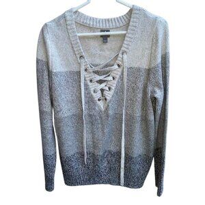 SOHO Jeans Super Cute Colorblock Lace Up V-Neck Sweater - Size Large